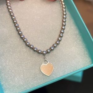 Authentic Tiffany bead bracelet with enamel heart